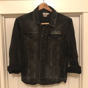 Topman Black Distressed & embroidered Denim Jacket